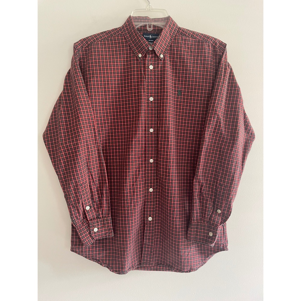 Ralph Lauren Kids XL 20 Red Green Plaid Button Down Shirt Long Sleeve Cotton